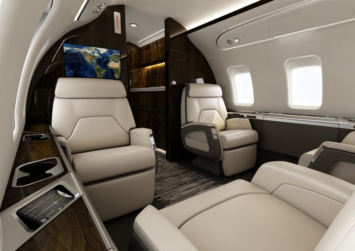 Bombardier Challenger 650 cabin interior for Los Angeles charter