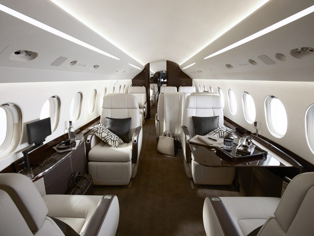 Dassault Falcon 2000LXS cabin interior for Los Angeles charter