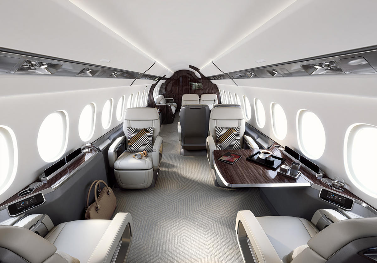 Dassault Falcon 6X cabin interior for Los Angeles charter
