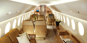 Falcon 7X cabin interior for Los Angeles charter
