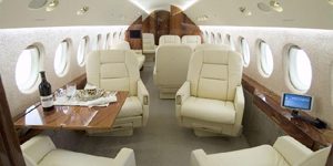 Falcon 900 cabin interior for Los Angeles charter