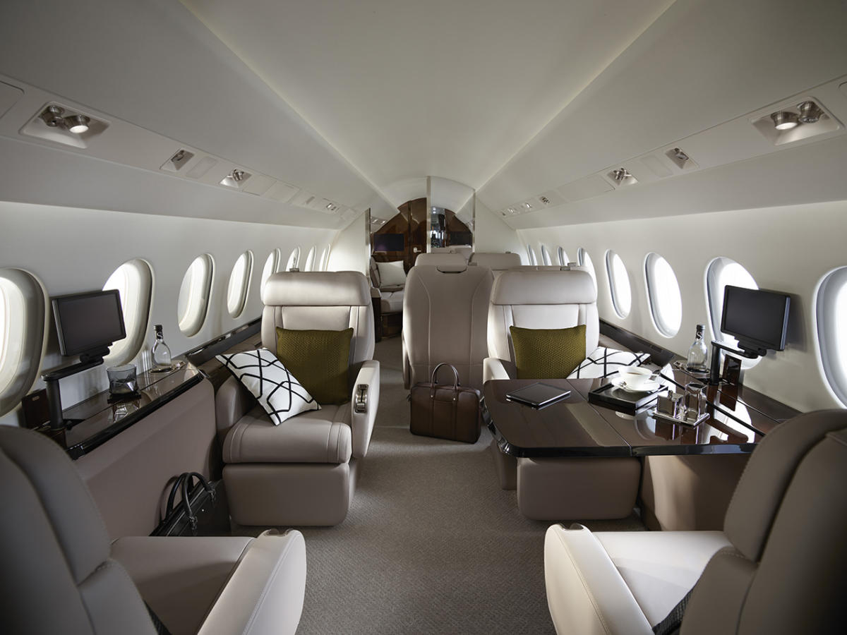 Dassault Falcon 900LX cabin interior for Los Angeles charter