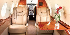 Hawker 400XP cabin interior for Los Angeles charter