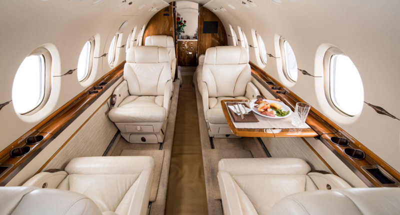 Hawker 850XP cabin interior for Los Angeles charter