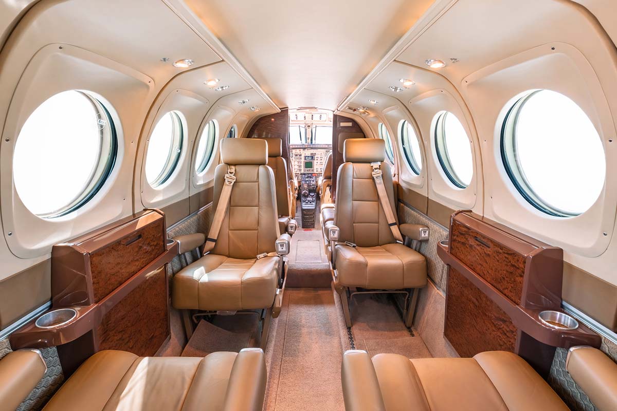 Beechcraft King Air 100 cabin interior for Los Angeles charter